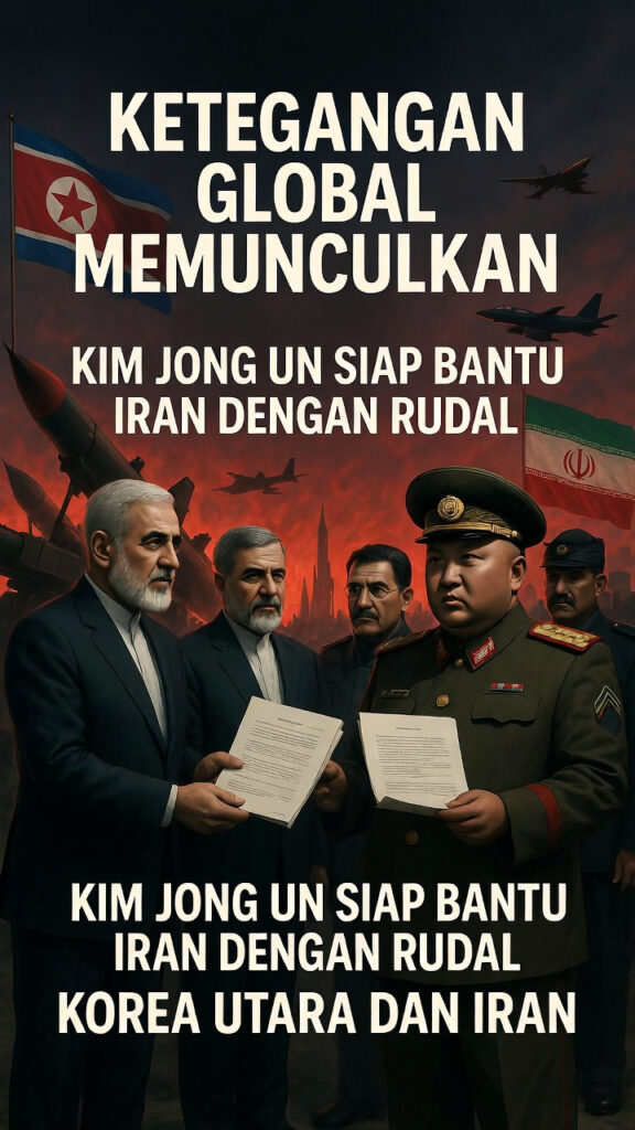 ilustrasi ketegangan geopolitik antara korea utara iran dan israel di peta dunia